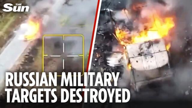 Ukraine DRONE BLITZ sends three Russian military vehicles up in flames