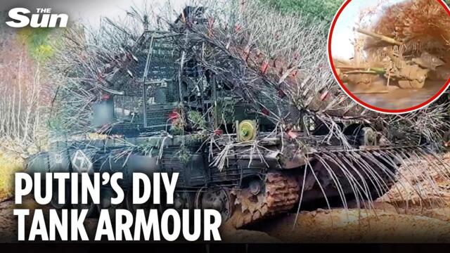 Putin’s soldiers deploy PORCUPINE TANKS in desperate DIY attempt to evade Ukrainian drones