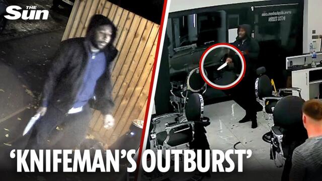 Chilling moment ‘knifeman’ bursts into barbershop before ‘boarding train and stabbing 10 people’