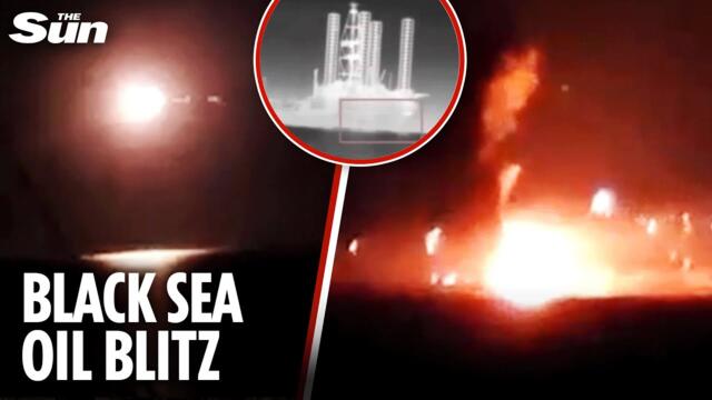 Leaked footage shows extent of Ukraine's MASSIVE blitz on Black Sea oil rig amid Putin's denial