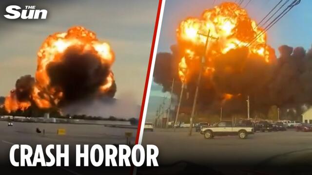 Terrifying moment plane erupts into huge fireball as it takes-off from Louisville airport