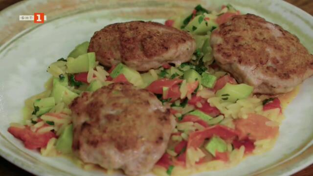 Пуешки кюфтенца с орзо и зеленчуци и печени круши със синьо сирене - "Бързо, лесно, вкусно", 4.11.25