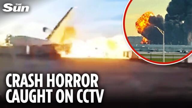 Burning UPS cargo plane SKIDS off the runway, SMASHING into buildings in Kentucky