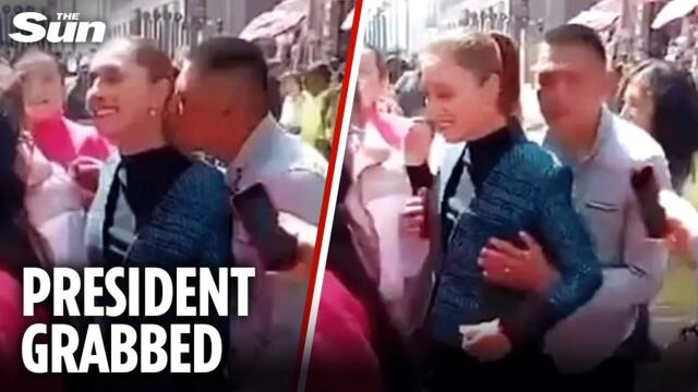 Disturbing moment man GRABS Mexico's president before touching her chest and trying to kiss her