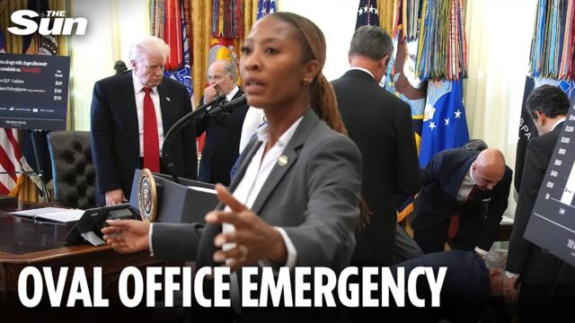 Shock moment man collapses yards from Donald Trump in the Oval Office during health announcement