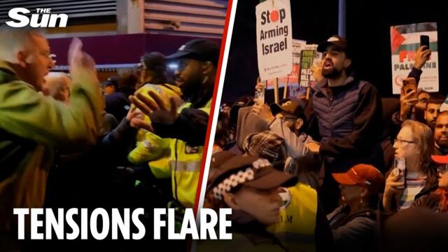 Riot cops forced to separate Villa fans & Palestine protesters as 6 arrested