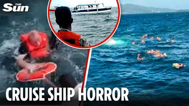 Cruise ship horror as 40ft catamaran SINKS with 55 passengers left floating in sea