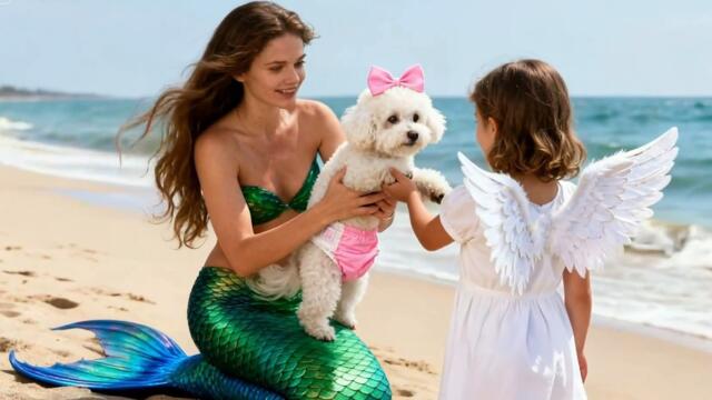 Friendship between a puppy🐶 and a mermaid💖！