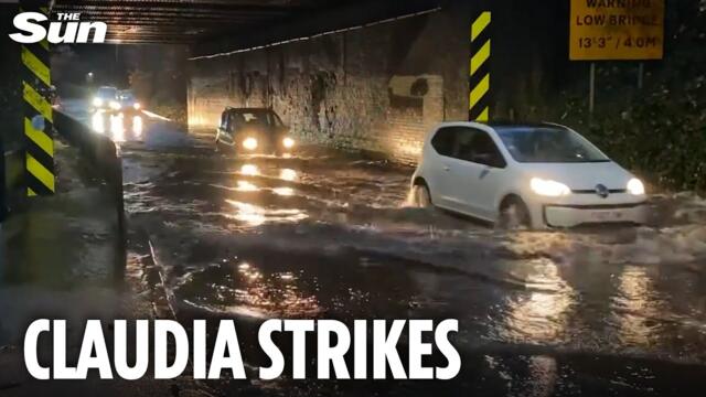 Motorists pulled from flooded cars as Storm Claudia brings deluge to town near London