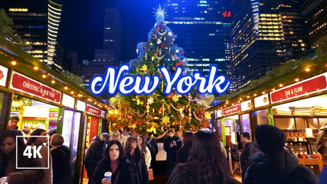 New York Thanksgiving Walk - Festive Streets of Midtown Manhattan - Evening Walking Tour 4K