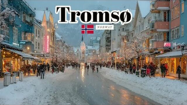Tromso, Norway 🇳🇴 - Freezing Snowfall - 4K HDR Walking Tour