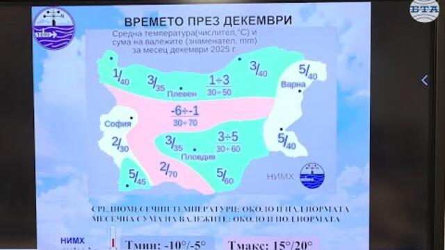Най-ниските температури през декември у нас ще бъдат между минус 10 и минус 5 градуса