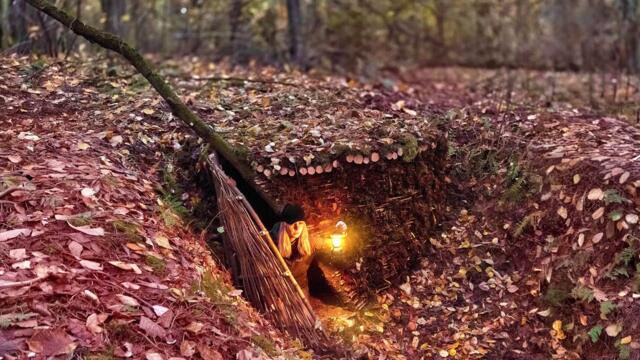 Building a Secret Survival Shelter Deep Inside a Hill | Cozy Woven Hazel Hut | Bushcraft Survival