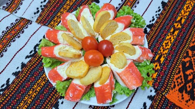 Фаршировані крабові палички з сирочками. Закуска з крабовими паличками.Закуска з крабових паличок.