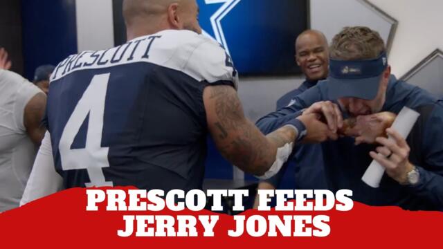 Dak Prescott kicks off the Thanksgiving turkey feast with Cowboys owner Jerry Jones.