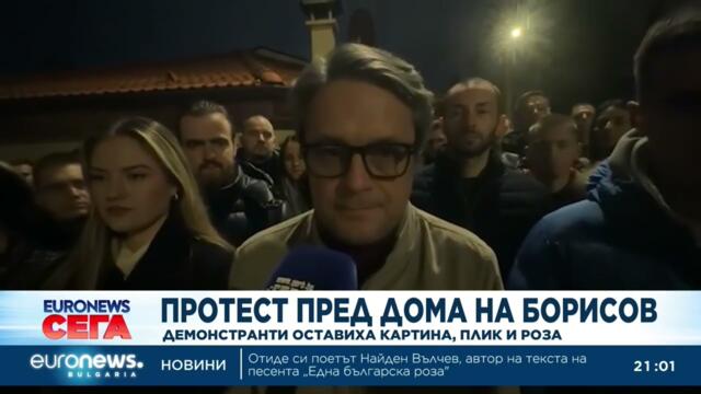 Протест пред дома на Борисов: Демонстранти оставиха картина, плик и роза