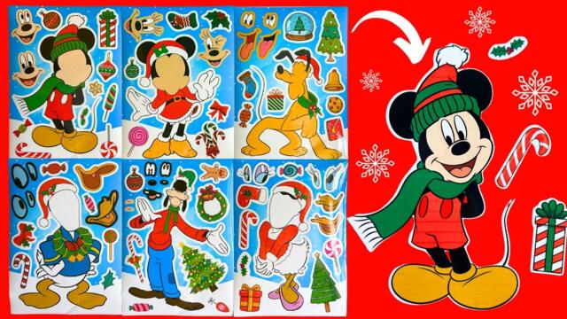 Mickey Mouse Clubhouse Christmas Stickers! DIY Make a Face Stickers with Mickey, Minnie, Pluto