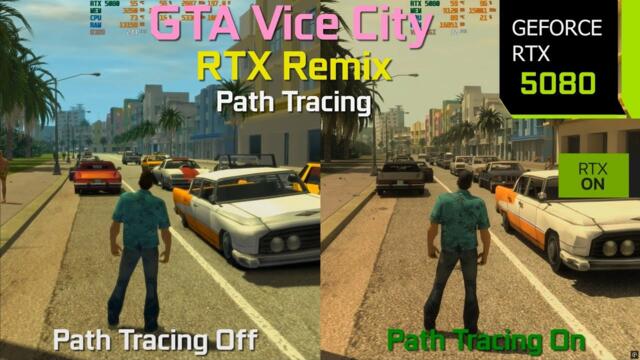 GTA Vice City Path Tracing with RTX Remix On vs Off - Graphics/Performance Comparison | RTX 5080