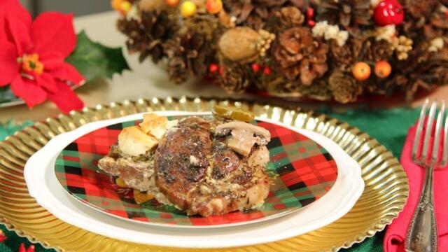 Пържоли в гърне за Нова Година - много крехки и сочни вратни пържоли с гъби и сметана