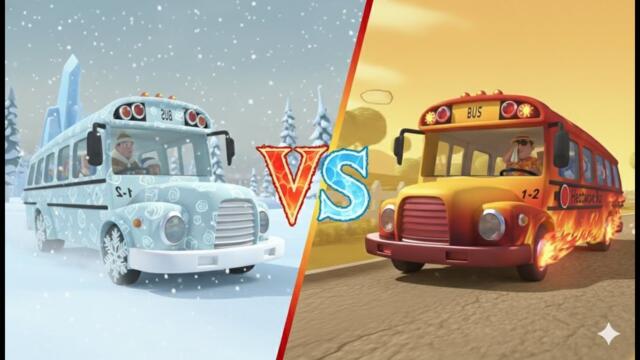 Wheels on the Bus || Hot Bus vs. Cold Bus || Who wins? 136 Seconds | Crocomix Kids TV