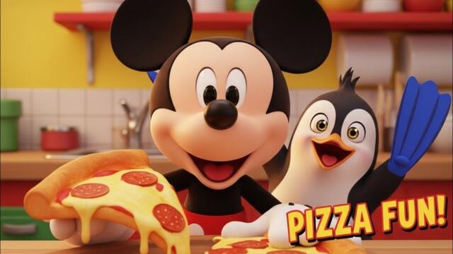Mickey Mouse & Penny Penguin’s Pizza Shop Fun | Happy Kids Cartoon Story