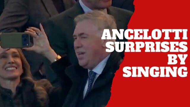 Carlo Ancelotti brings the Bernabéu to its feet after singing the Real Madrid anthem