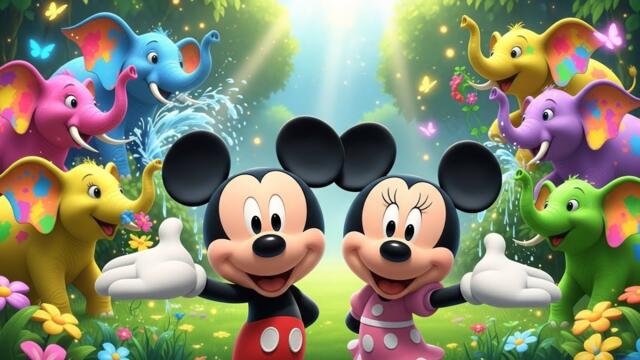 Mickey & Minnie Meet Colorful Elephants | Magical Kids Adventure 🌈🐘