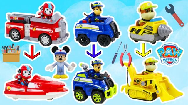 Paw Patrol Repair Their Vehicles at Mickey Mouse's Garage!