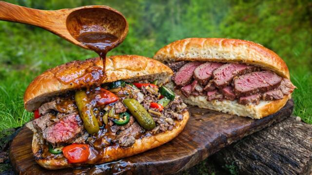 Cooking a Chicago-Style Italian Beef Sandwich in the Wild | Bushcraft Outdoor Cooking