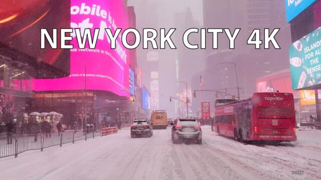 New York City 4K - Midtown Blizzard Biggest Snowstorm In Years - USA