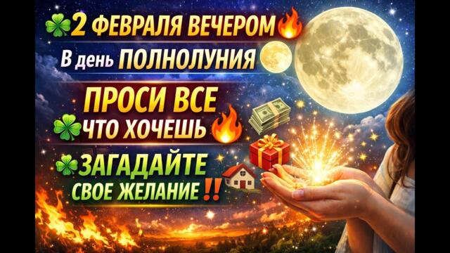 🍀2 ФЕВРАЛЯ ВЕЧЕРОМ🔥 В день ПОЛНОЛУНИЯ 🌕 ПРОСИ ВСЕ ЧТО ХОЧЕШЬ 🍀🔥 ЗАГАДАЙТЕ СВОЕ ЖЕЛАНИЕ 🍀‼️