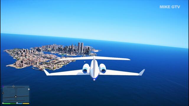 Liberty City in GTA V : Flying to Liberty City from LOS SANTOS Michael, Franklin & Trevor ✈️ (4K 60)