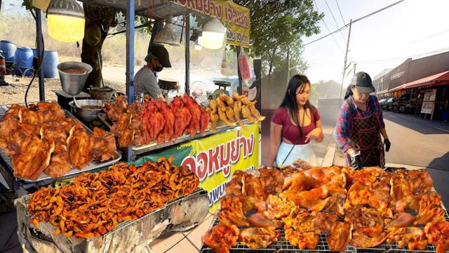 Sold Out 100KG! Grandma’s Crispy Grilled Pork Intestines & Meat | Thai Street Food