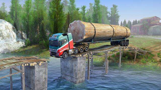 Amazing Moment a Logging Truck Crosses a Broken Bridge - Spintires Mudrunner 2018
