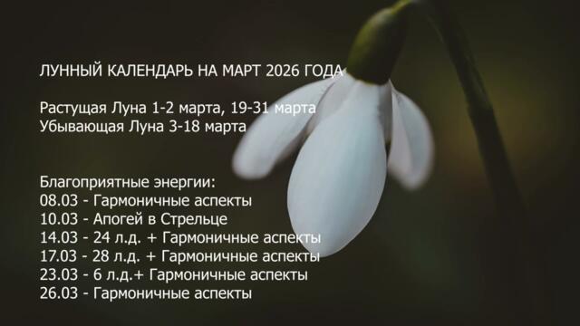 Лунный Календарь на Март 2026 года