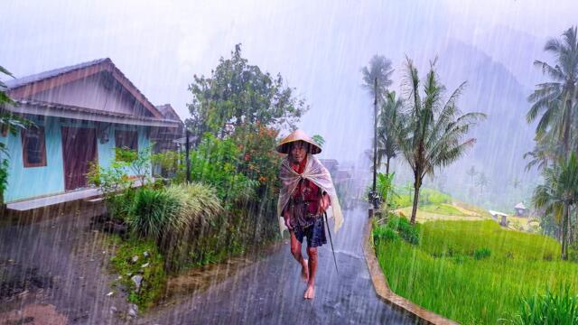 PERFECT HEAVY RAIN! WALK IN BEAUTIFUL PARADISE ASIA'S HILLY VILLAGE | RAIN FOR SLEEPING
