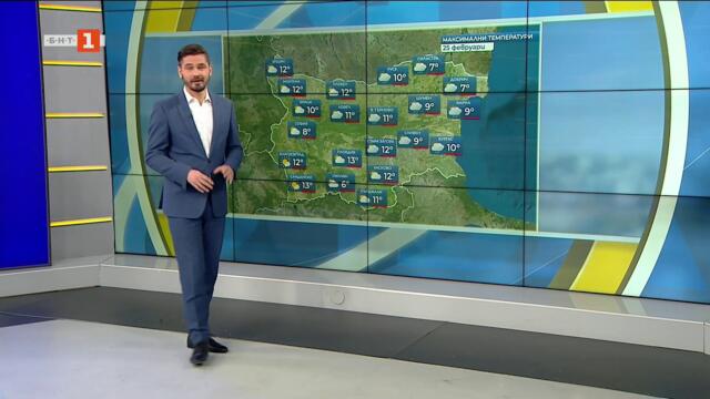 Максимални температури от 7° до 13° в сряда, Прогноза за времето, 25.02.2026