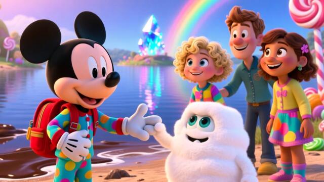 Mickey Mouse 🌈 Rainbow Marshmallow Slide Adventure | Magical School Trip Story for Kids ✨ Fairy Tale