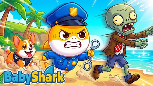 Baby Shark Police Chase the Zombie at the Beach! 🏖️ | Kids Action Song
