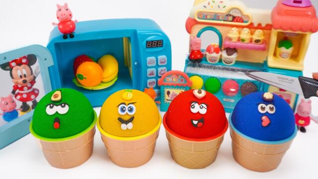 How to make Rainbow Kinetic Sand Ice Cream Cups with Mickey Mouse & Cutting ASMR 🌈 Kinetic Sand ASM