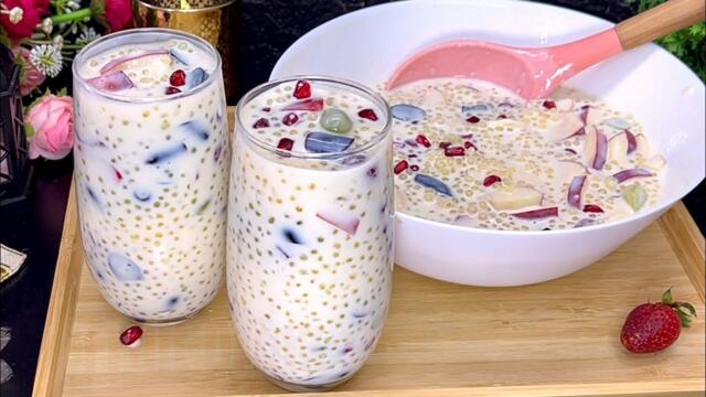 Ramzan Special Sago Fruit Drink Recipe | Creamy Sago Fruit Custard Drink | Summer Iftar Drink | 