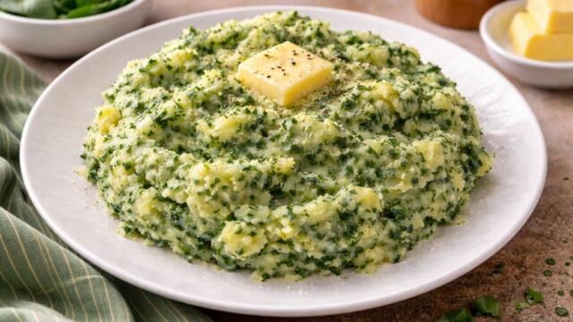 Картофено пюре със спанак - Само 4 съставки , Бърза рецепта