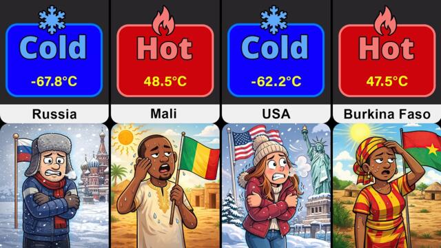Coldest vs Hottest Countries Ever Recorded 🌎 | ALL-TIME AVERAGE TEMPERATURE
