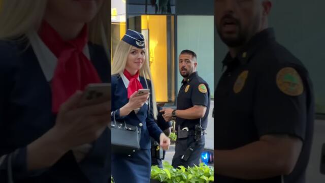 ♥️🔥👠🇷🇺Russian beauty: Who said the police in the U.S. aren’t friendly? 👀#stewardesslife #flightattendant