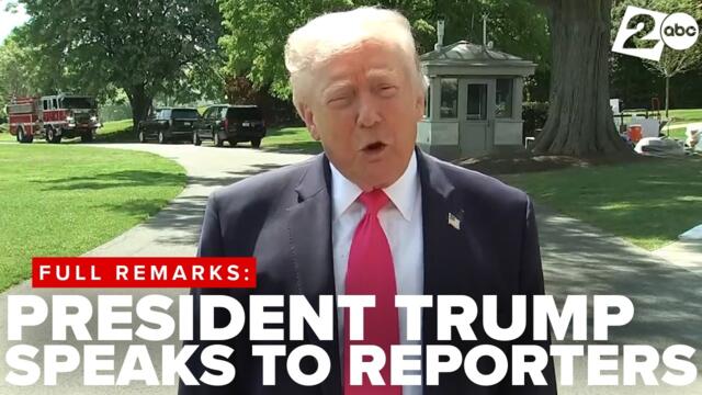 President Trump talks with reporters after announcing Israel and Lebanon agree to 10-day ceasefire