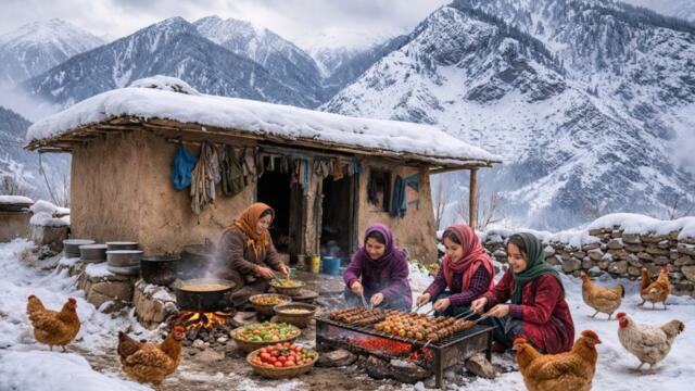 Surviving a Brutal Snowstorm Cooking Traditional Village Kebab in the Mountains