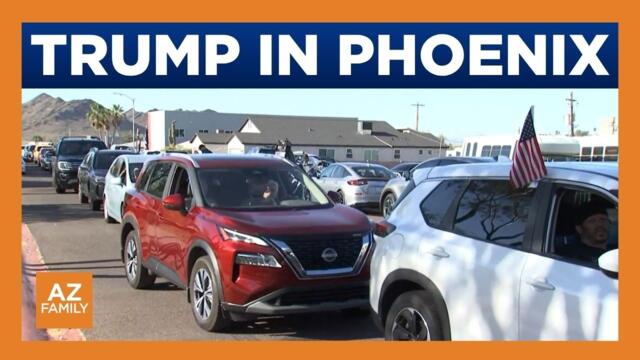Attendees line up for President Trump's visit to Phoenix