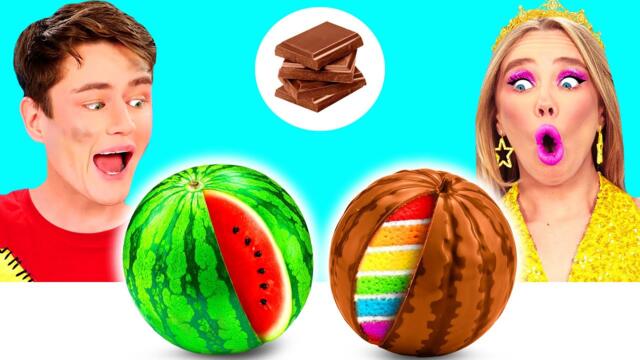 Предизвикателство за Истинска Храна Срещу Шоколадова Храна | Невероятни Кулинарни Рецепти BaRaDa
