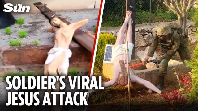 Israeli Soldier Smashes Jesus Statue with Sledgehammer in Lebanon