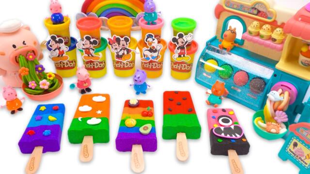 How to make Rainbow Kinetic Sand Ice Cream with Mickey Mouse PlayDoh Ice Cream